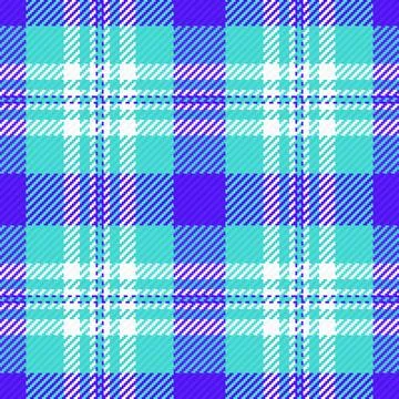 This seamless plaid pattern features vibrant blue, teal, and white stripes .. Stock Illustration