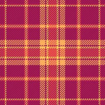 This seamless plaid pattern features vibrant magenta, orange, and yellow stri Stock Illustration