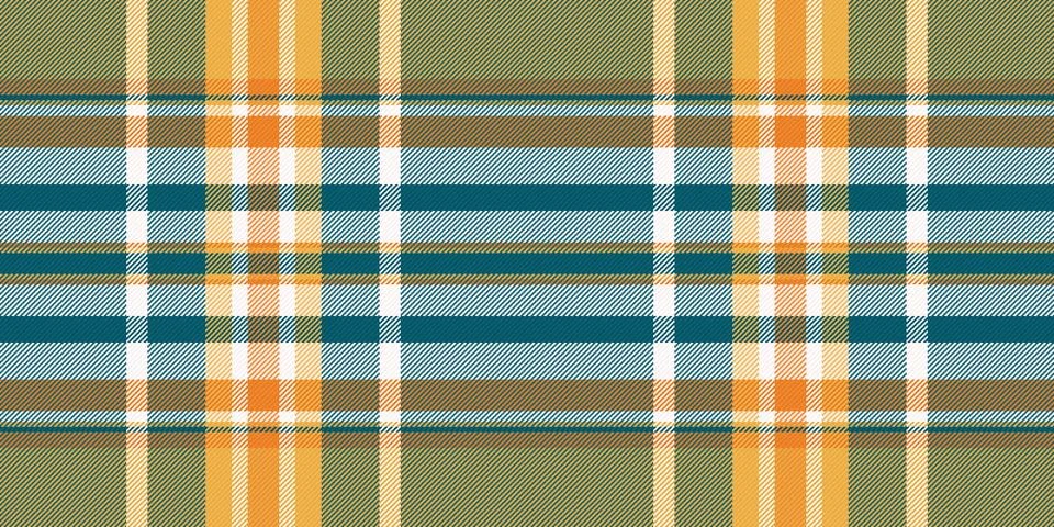 This seamless plaid pattern features a vibrant intersection of teal, golden y Stock Illustration