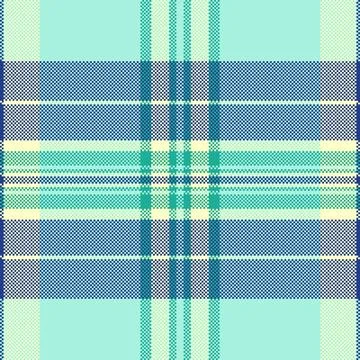 This seamless plaid pattern features a vibrant cyan and yellow pixelated chec Stock Illustration