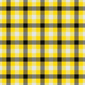 This seamless plaid pattern features vibrant yellow, black, and white check.. Stock Illustration