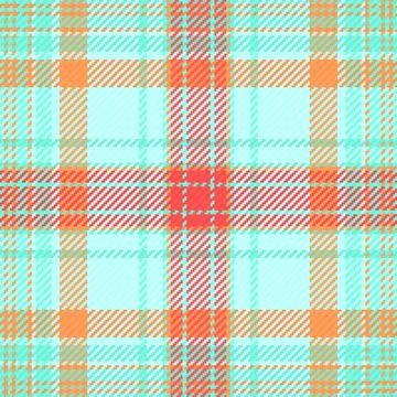 This seamless plaid pattern features a vibrant mix of turquoise, orange, and  Stock Illustration
