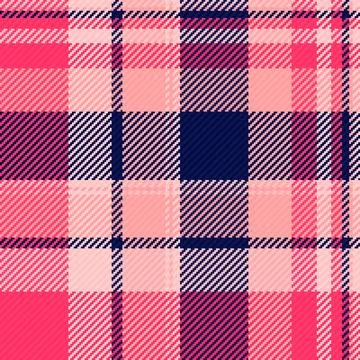 This seamless plaid pattern features a vibrant pink and navy blue tartan desi Stock Illustration