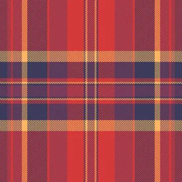 A seamless plaid pattern featuring a bold red, dark blue, and yellow geometri Stock Illustration