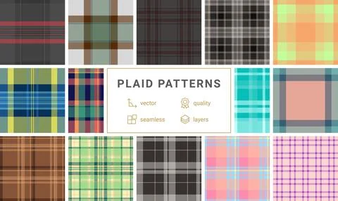 Seamless plaid pattern pack created for DIY projects. This tartan vector se.. Stock Illustration