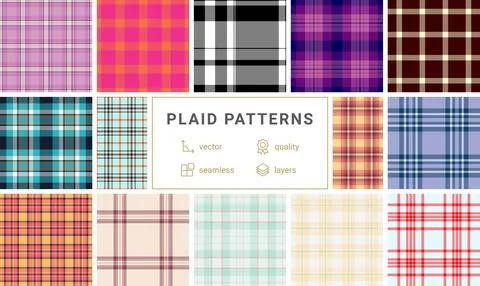 Seamless plaid pattern pack featuring coordinated tartan designs. This vector Illustrazione stock