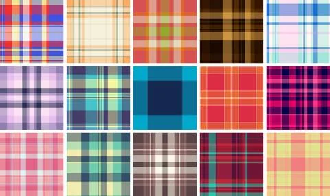 Seamless plaid pattern pack inspired by England and lumberjack style. Vecto.. Stock Illustration