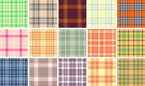 Seamless plaid pattern pack inspired by vintage textiles. Perfect for retro f Illustrazione stock