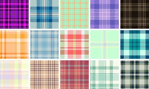 Seamless plaid pattern pack inspired by vintage textiles. Perfect for retro f Stock Illustration
