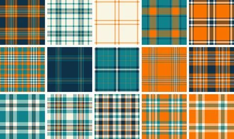 Seamless plaid pattern pack inspired by autumn atmosphere. This tartan vect.. Stock Illustration