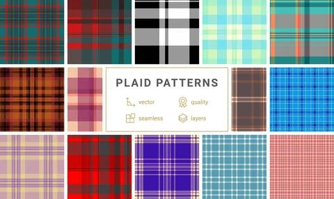 Seamless plaid pattern pack inspired by England and lumberjack style. Vecto.. Stock Illustration