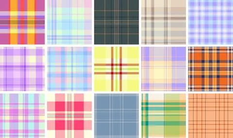 Seamless plaid pattern pack perfect for notebooks. Vector tartan designs cr.. Stock Illustration