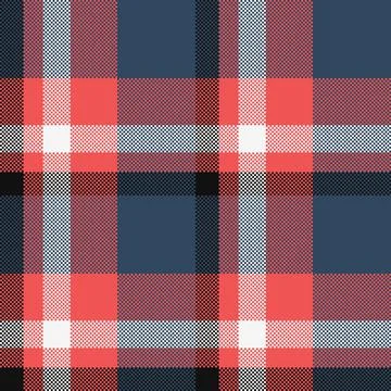 Seamless plaid pattern with pixelated texture. Red, navy, white, and black cr Illustrazione stock