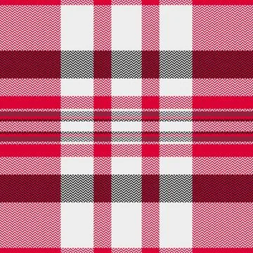 Seamless plaid pattern in red, black, and white. This classic herringbone tex Stock Illustration