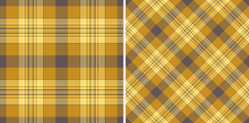 Seamless plaid pattern, straight and diagonal. Mustard, yellow, gray hues cre 스톡 일러스트