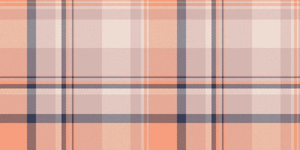 A seamless plaid tartan pattern featuring soft peach, pastel pink, and navy b Stock Illustration