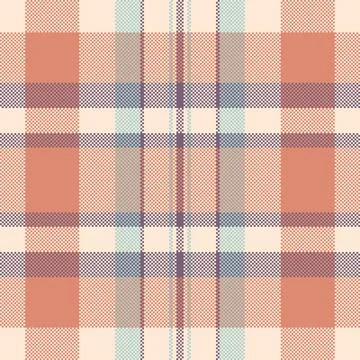 A seamless plaid tartan pattern featuring soft peach, muted blue, and ivory t Stock Illustration