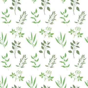 Seamless plant background. Endless pattern with green twigs and leaves Stock Illustration