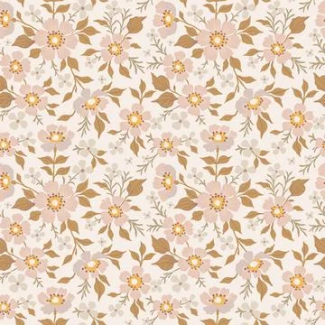 Seamless plant pattern with antique folk flowers. Floral background for texti Stock Illustration