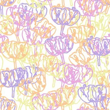 Seamless plants pattern background with abstract pastel flowers , greeting ca Stock Illustration