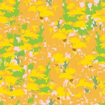 Seamless plants pattern background with abstract colourful flowerfield , gree Stock Illustration