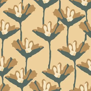 Seamless plants pattern background with abstract hand drawn flowers , greetin Stock Illustration