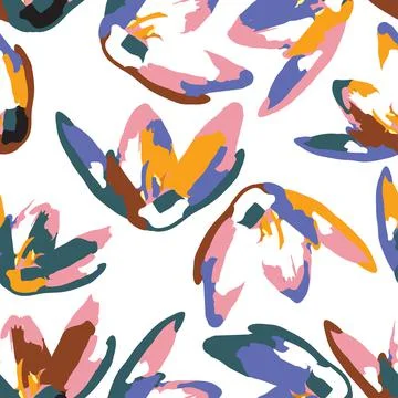 Seamless plants pattern background with abstract multicolour flowers , greeti Stock Illustration