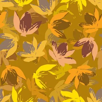 Seamless plants pattern background with autumn flowers , greeting card or fab Illustrazione stock