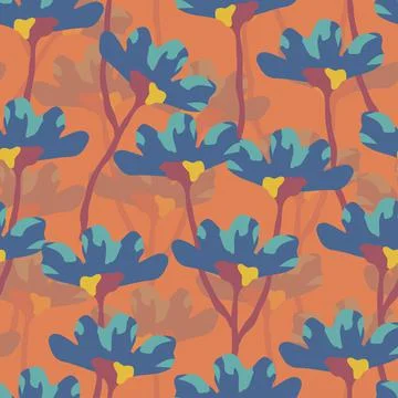 Seamless plants pattern background with blue flowers , greeting card or fabri Stock Illustration