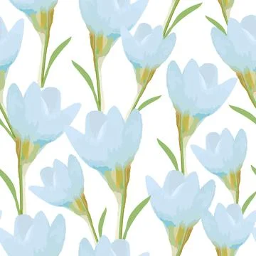 Seamless plants pattern background with blue blooms , greeting card or fabric Stock Illustration