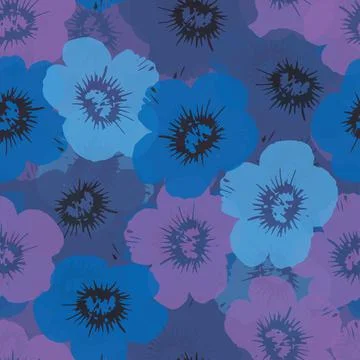 Seamless plants pattern background with blue flowers , greeting card or fabri Stock Illustration