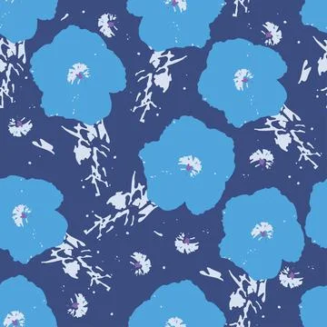 Seamless plants pattern background with blue abstarct flowers , greeting card Stock Illustration
