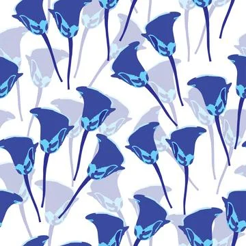 Seamless plants pattern background with blue flowers , greeting card or fabri Stock Illustration