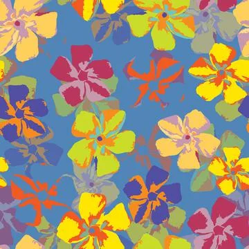 Seamless plants pattern background with colourful flowers , greeting card or  Stock Illustration