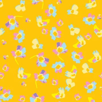 Seamless plants pattern background with colourful little flowers , greeting c Stock Illustration