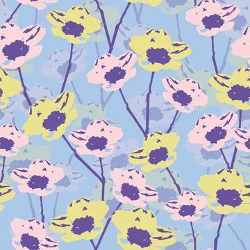 Seamless plants pattern background with cute pastel  flowering vines , greeti Stock Illustration