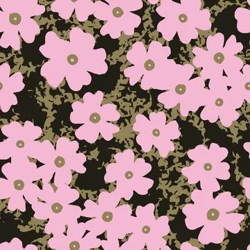 Seamless plants pattern background with cute flowers in forest , greeting car Stock Illustration