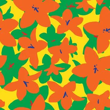 Seamless plants pattern background with cute colourful flowers , greeting car Stock Illustration