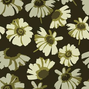 Seamless plants pattern background with daisy flowers , greeting card or fabr Stock Illustration
