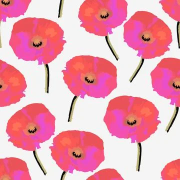 Seamless plants pattern background doodle circle flowers , greeting card or f Stock Illustration