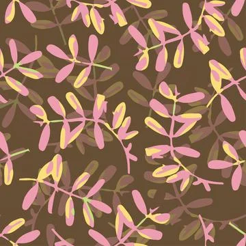 Seamless plants pattern background doodle multicolour leaves , greeting card  Stock Illustration