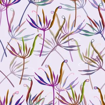 Seamless plants pattern background with doodle flower carpel , greeting card  Stock Illustration