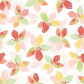 Seamless plants pattern background with doodle paint flowers , greeting card  Stock Illustration