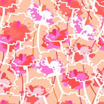 Seamless plants pattern background with doodle lily flowers , greeting card o Stock Illustration