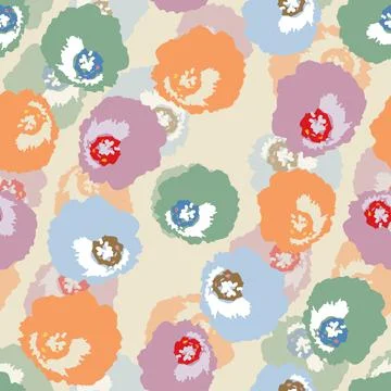 Seamless plants pattern background with  doodle multicolour flowers , greetin Stock Illustration