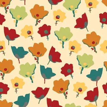 Seamless plants pattern background with doodle tiny flowers , greeting card o Stock Illustration