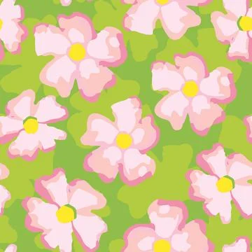 Seamless plants pattern background with doodle fresh flowers , greeting card  Stock Illustration