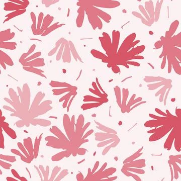 Seamless plants pattern background with doodle red and pink flowers , greetin Stock Illustration
