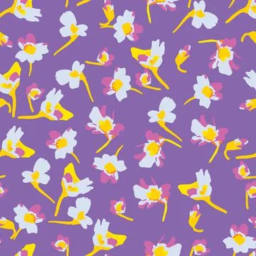 Seamless plants pattern background with doodle little flowers , greeting card Stock Illustration