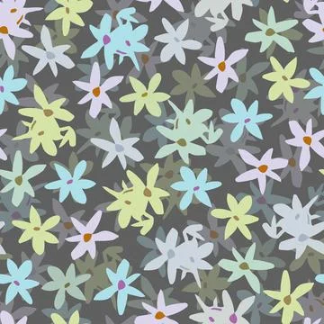 Seamless plants pattern background with doodle  tiny flowers , greeting card  Stock Illustration
